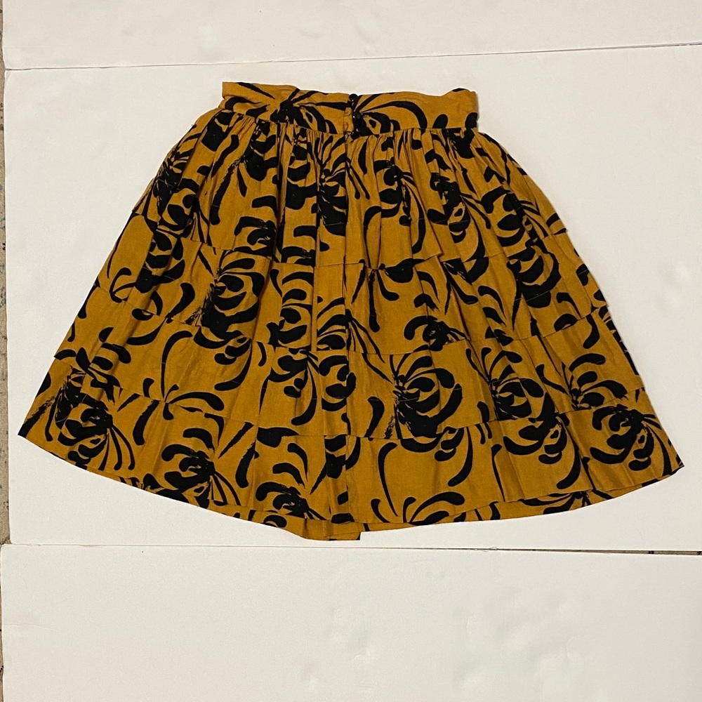 Aria Mustard and Black Floral A-Line Skirt
